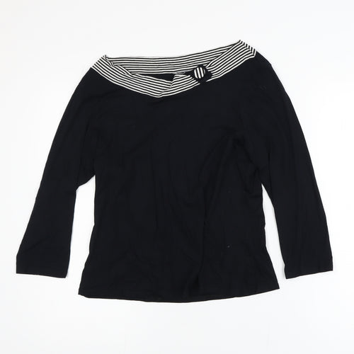 Wallis Womens Black 3/4 Sleeve Boat Neck Stretch Blouse Size 14