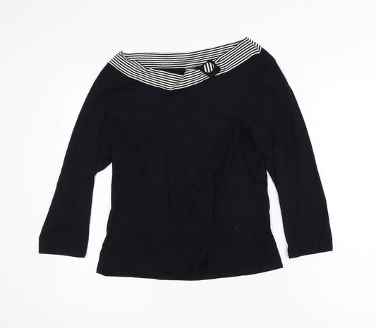 Wallis Womens Black 3/4 Sleeve Boat Neck Stretch Blouse Size 14