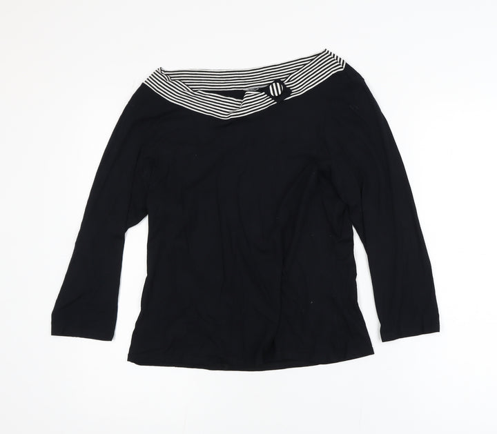 Wallis Womens Black 3/4 Sleeve Boat Neck Stretch Blouse Size 14