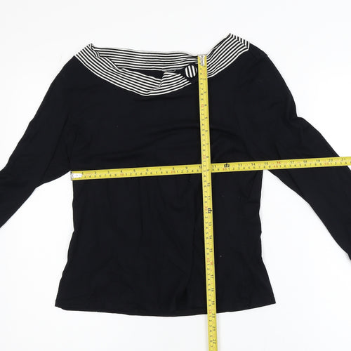 Wallis Womens Black 3/4 Sleeve Boat Neck Stretch Blouse Size 14