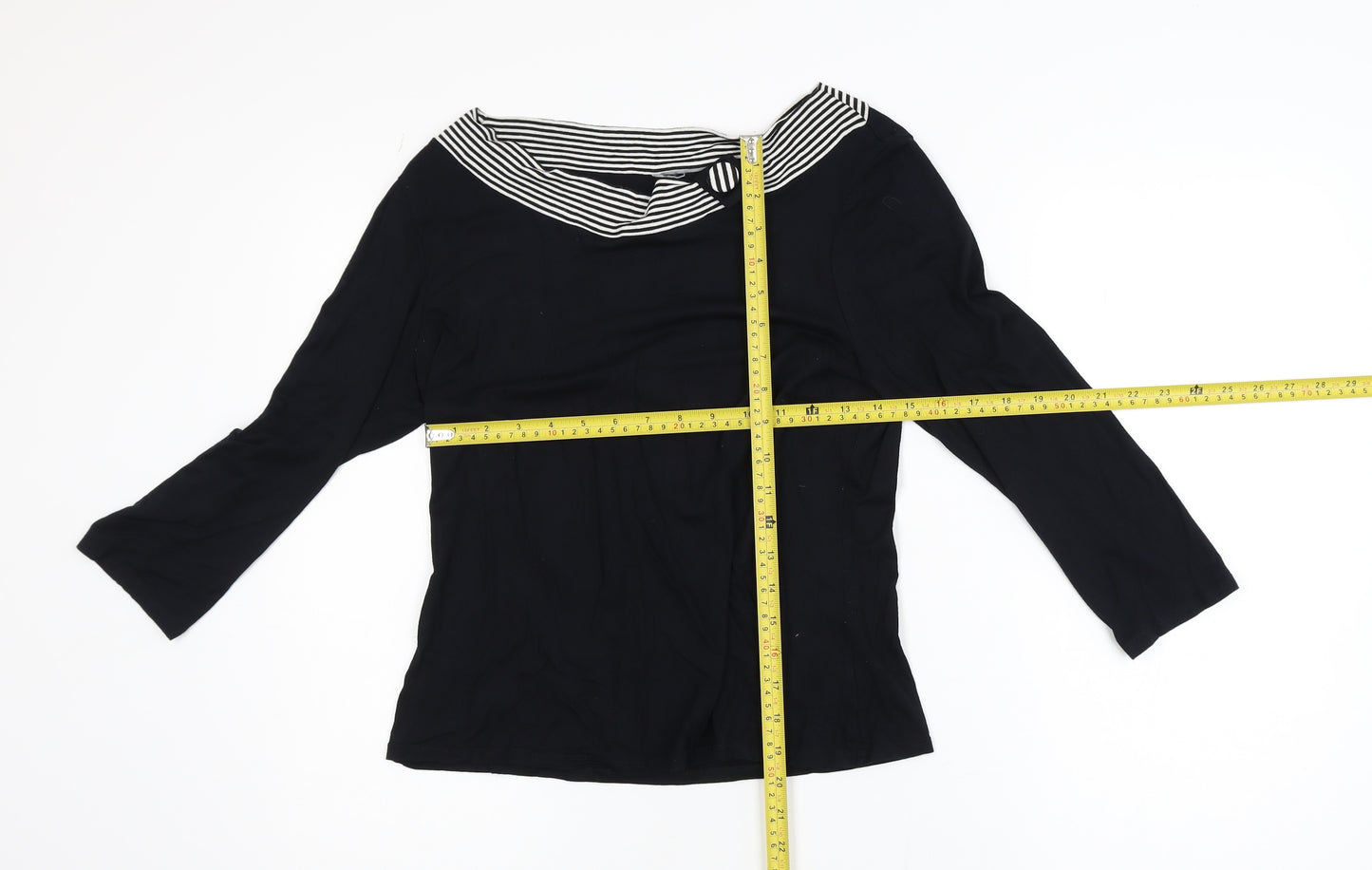 Wallis Womens Black 3/4 Sleeve Boat Neck Stretch Blouse Size 14