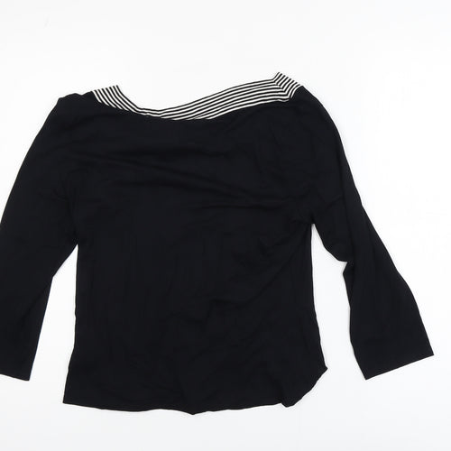 Wallis Womens Black 3/4 Sleeve Boat Neck Stretch Blouse Size 14