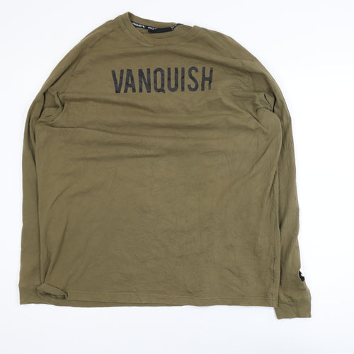 Vanquish Men's Khaki Long Sleeve Crew Neck Cotton T-Shirt Medium
