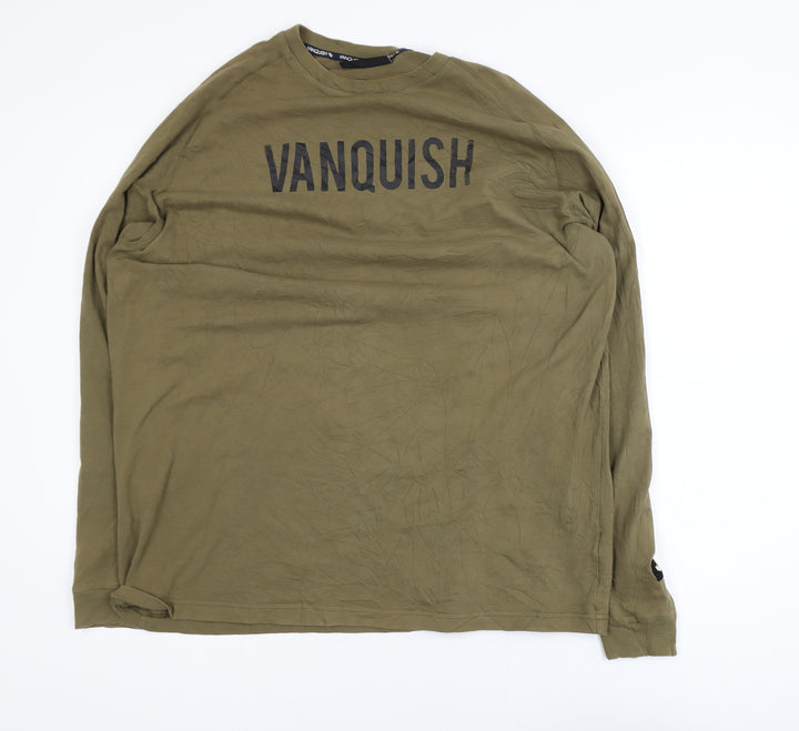 Vanquish Men's Khaki Long Sleeve Crew Neck Cotton T-Shirt Medium
