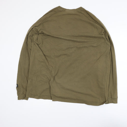 Vanquish Men's Khaki Long Sleeve Crew Neck Cotton T-Shirt Medium