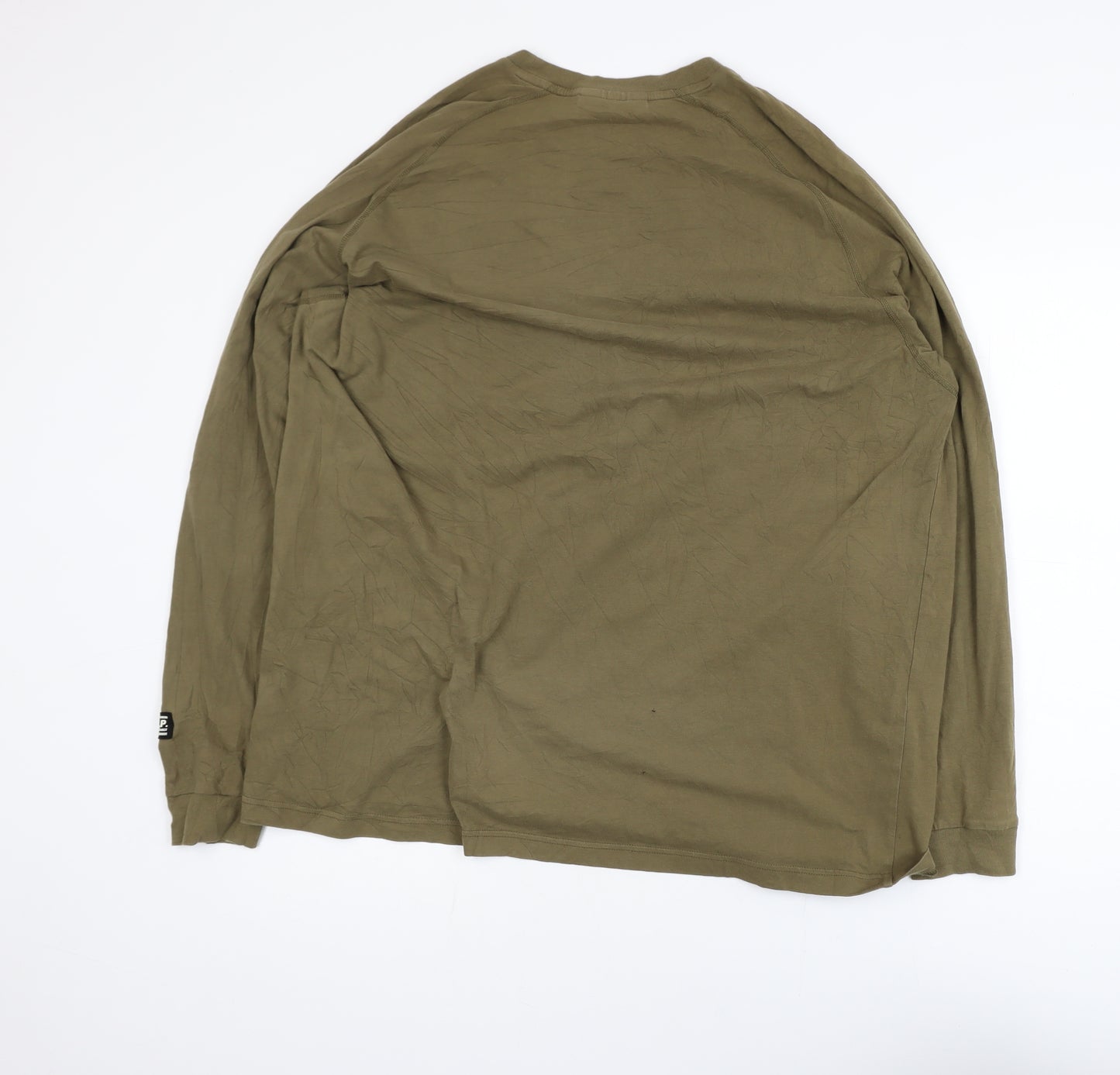 Vanquish Men's Khaki Long Sleeve Crew Neck Cotton T-Shirt Medium