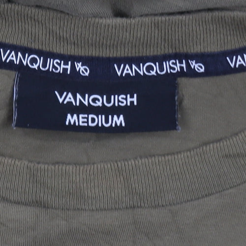 Vanquish Men's Khaki Long Sleeve Crew Neck Cotton T-Shirt Medium