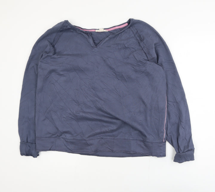 White Stuff Women's Blue Long Sleeve Cotton V-Neck Blouse Size 12