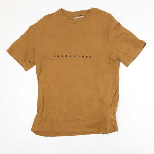 Jack & Jones Men's Brown Logo Crew Neck Cotton T-Shirt Size L