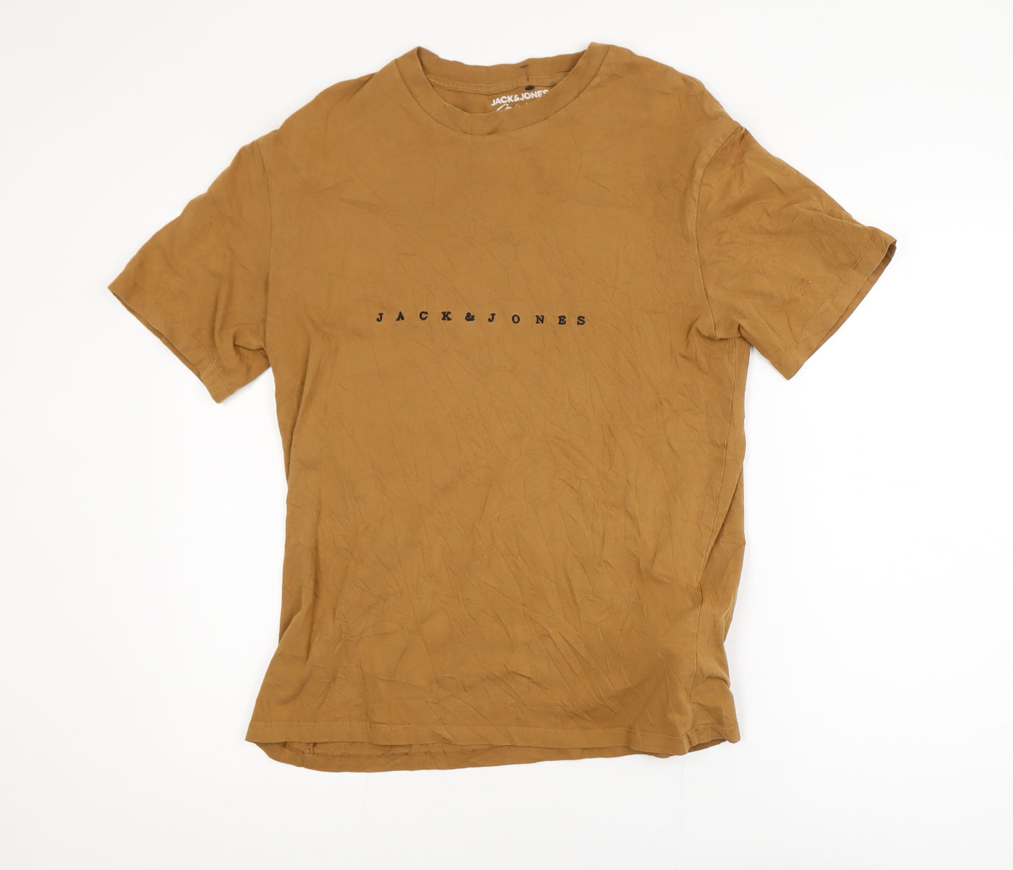 Jack & Jones Men's Brown Logo Crew Neck Cotton T-Shirt Size L