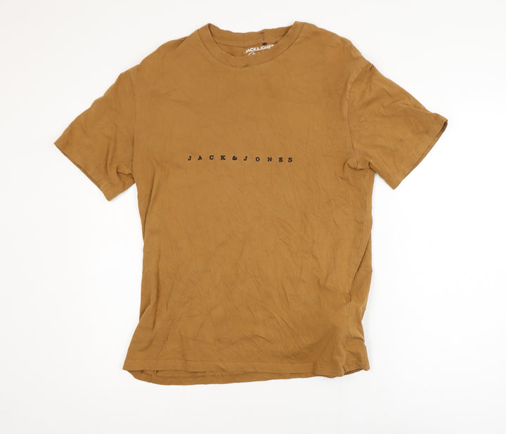 Jack & Jones Men's Brown Logo Crew Neck Cotton T-Shirt Size L