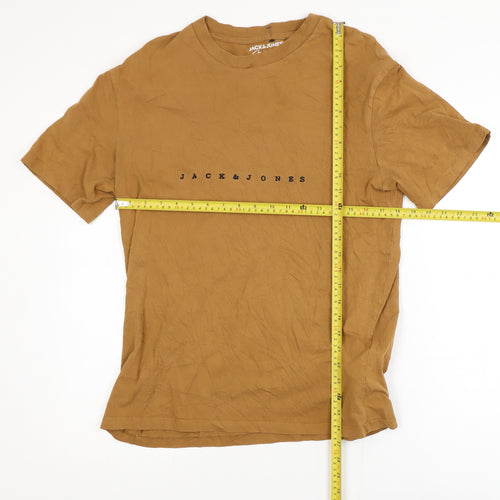 Jack & Jones Men's Brown Logo Crew Neck Cotton T-Shirt Size L