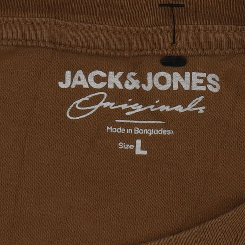 Jack & Jones Men's Brown Logo Crew Neck Cotton T-Shirt Size L