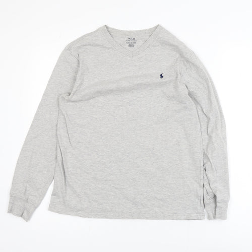 Polo Ralph Lauren Men's Grey Long Sleeve V-Neck Cotton T-Shirt Size M
