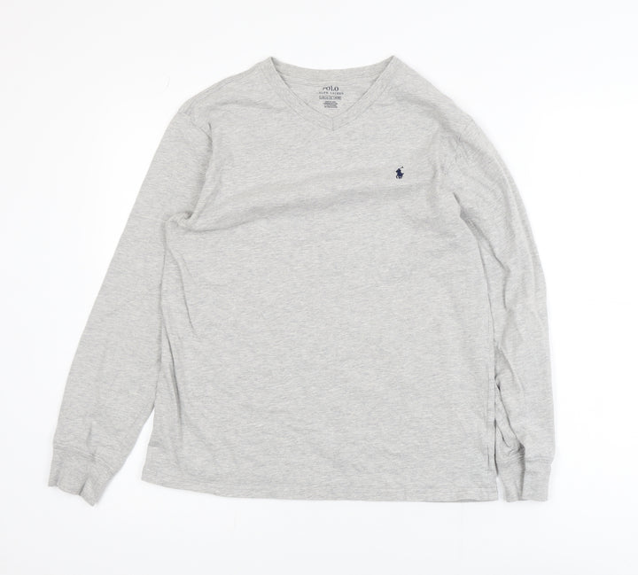 Polo Ralph Lauren Men's Grey Long Sleeve V-Neck Cotton T-Shirt Size M