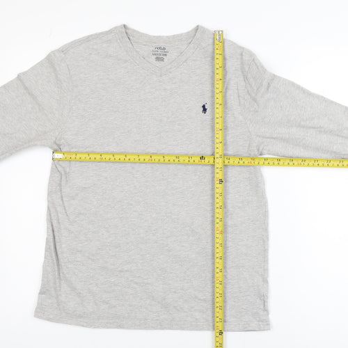 Polo Ralph Lauren Men's Grey Long Sleeve V-Neck Cotton T-Shirt Size M
