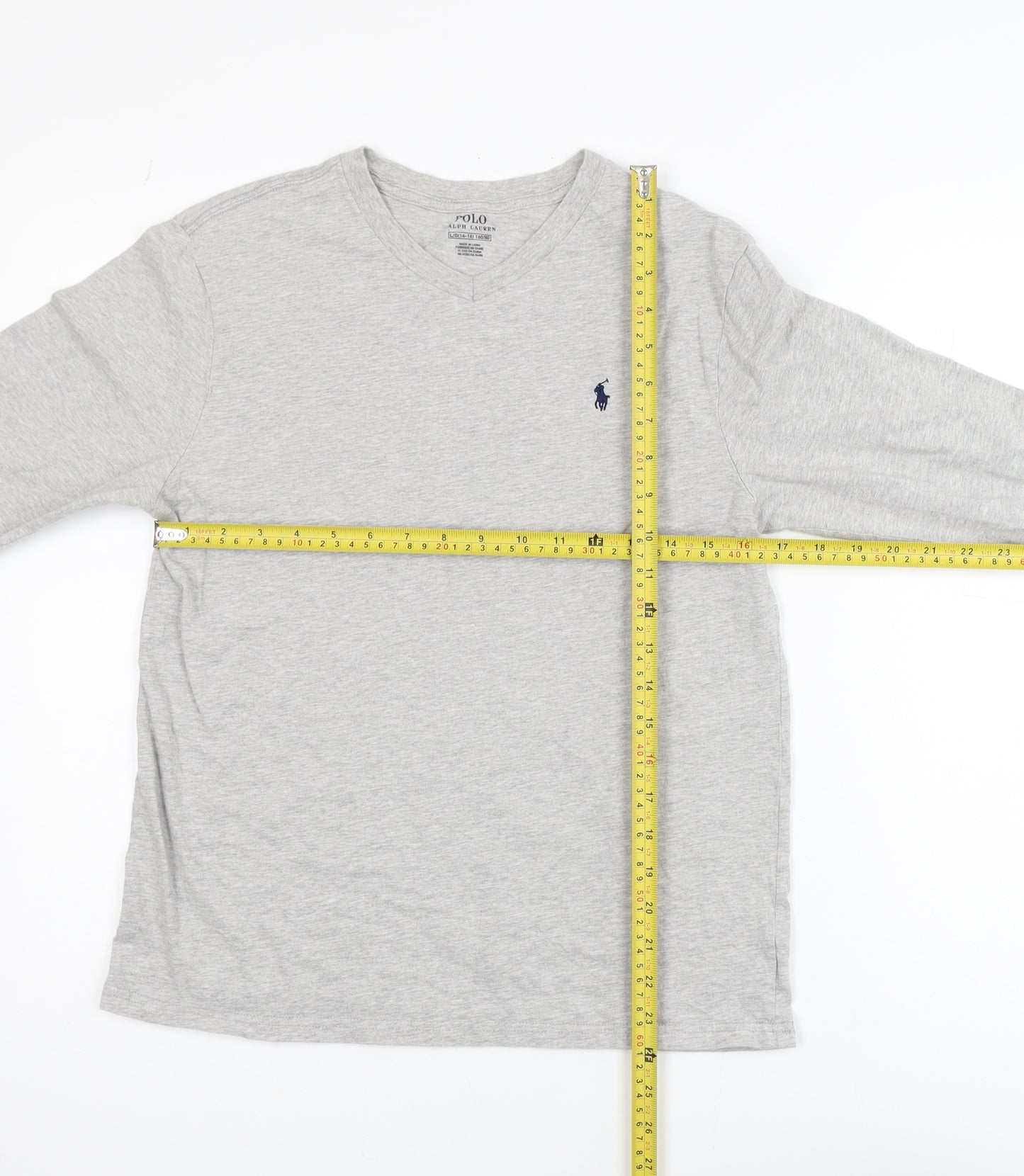 Polo Ralph Lauren Men's Grey Long Sleeve V-Neck Cotton T-Shirt Size M