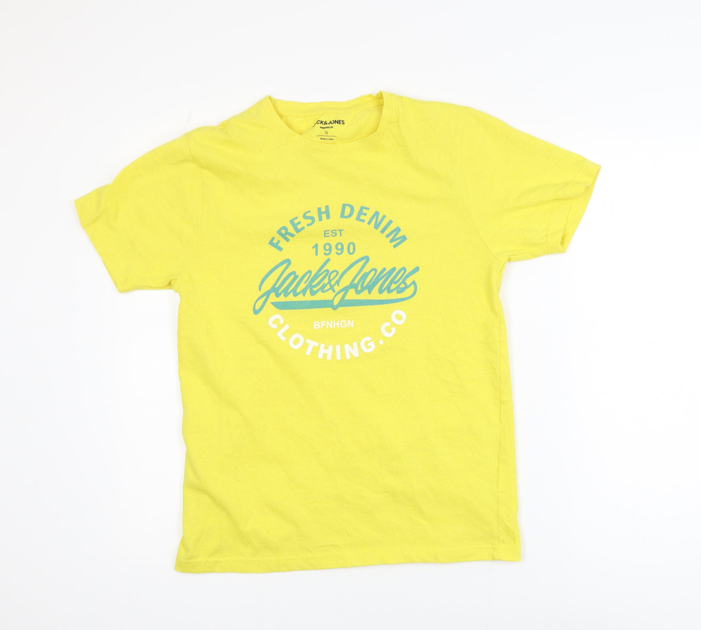 Jack & Jones Men’s Yellow Graphic Short Sleeve Crew Neck T-Shirt Size S
