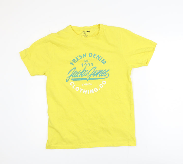 Jack & Jones Men’s Yellow Graphic Short Sleeve Crew Neck T-Shirt Size S