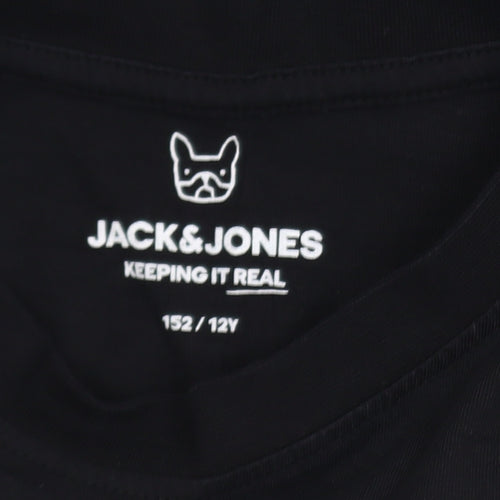 Jack & Jones Boys Black Graphic T-Shirt 12 Years Regular Fit Cotton