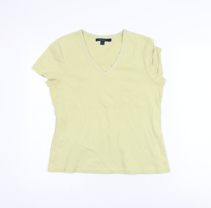 Boden Women's Green V-Neck Short Sleeve Cotton T-Shirt Size 14