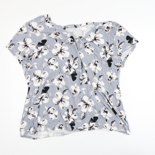 Bonmarché Womens Grey Floral Viscose Stretch T-Shirt Size 24