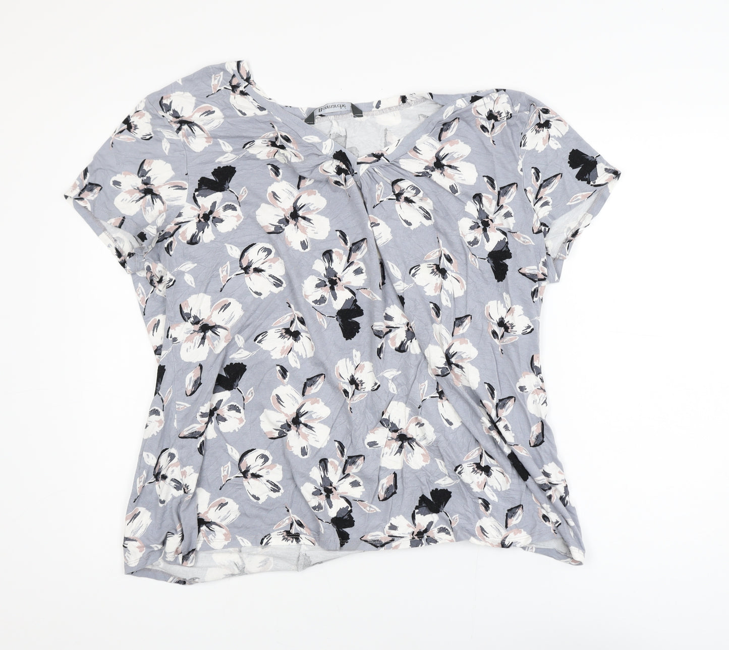 Bonmarché Womens Grey Floral Viscose Stretch T-Shirt Size 24