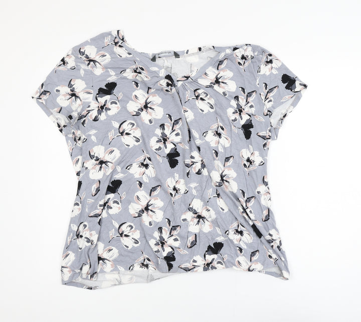Bonmarché Womens Grey Floral Viscose Stretch T-Shirt Size 24