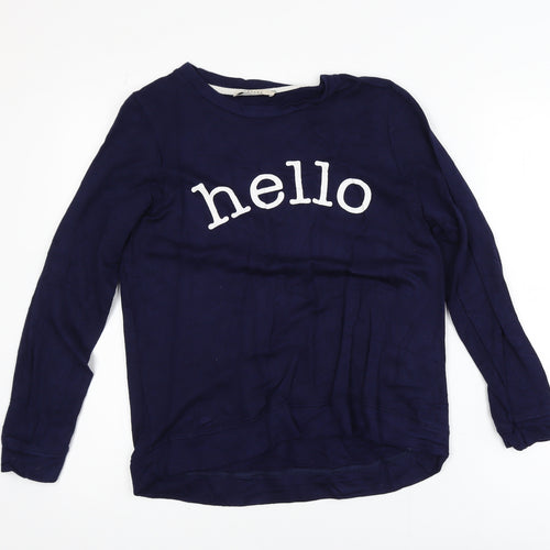 Oasis Womens Navy Blue Pullover Sweatshirt S Hello Print Long Sleeve