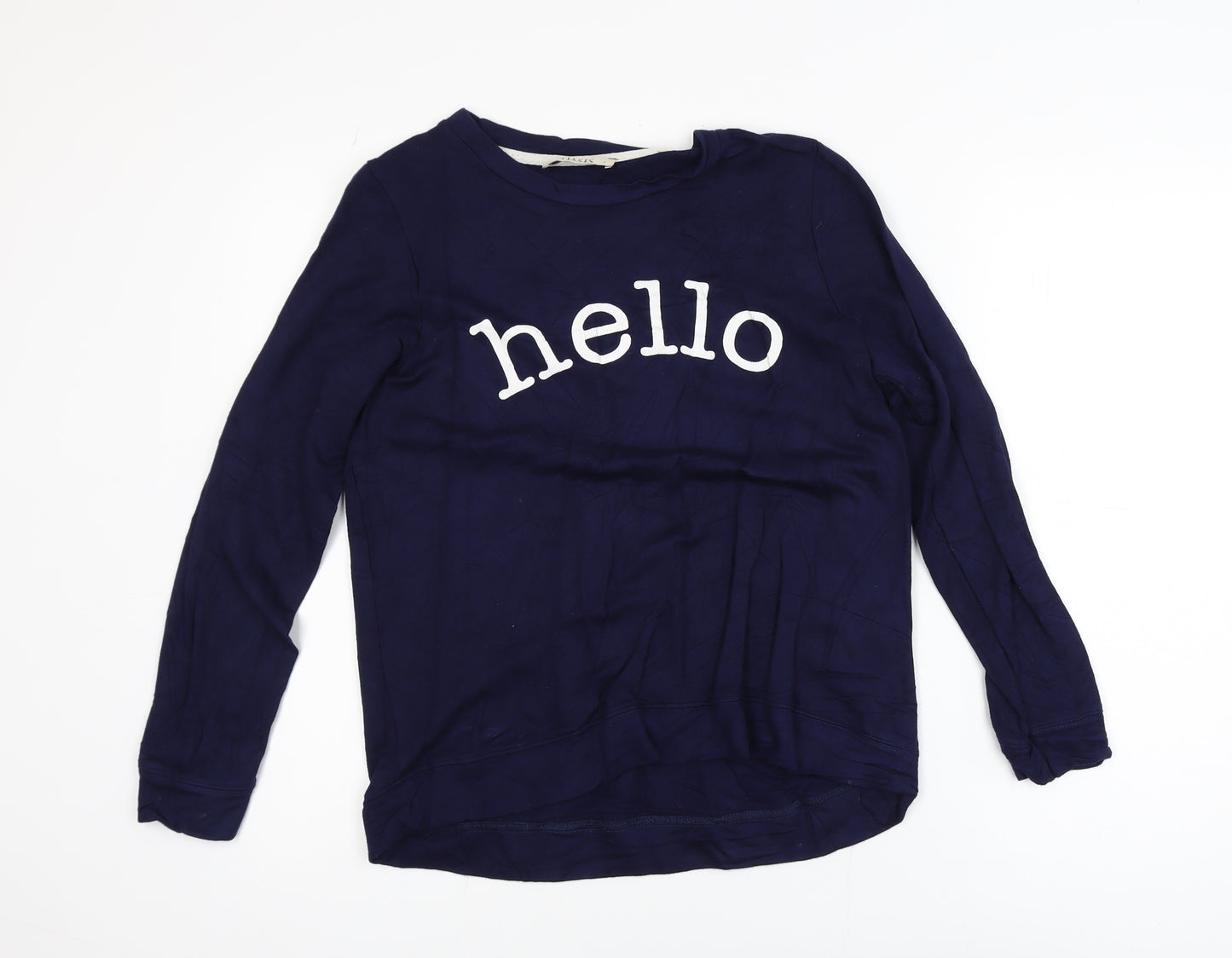 Oasis Womens Navy Blue Pullover Sweatshirt S Hello Print Long Sleeve