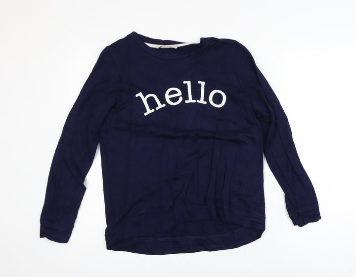 Oasis Womens Navy Blue Pullover Sweatshirt S Hello Print Long Sleeve