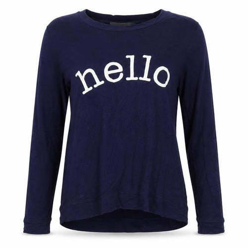 Oasis Womens Navy Blue Pullover Sweatshirt S Hello Print Long Sleeve