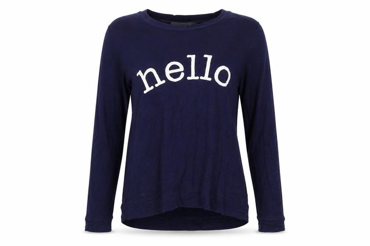 Oasis Womens Navy Blue Pullover Sweatshirt S Hello Print Long Sleeve