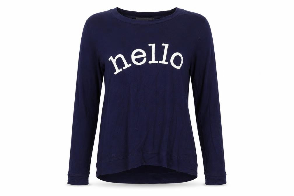 Oasis Womens Navy Blue Pullover Sweatshirt S Hello Print Long Sleeve