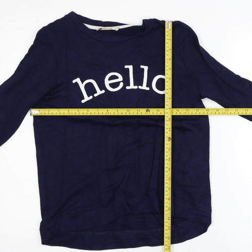 Oasis Womens Navy Blue Pullover Sweatshirt S Hello Print Long Sleeve