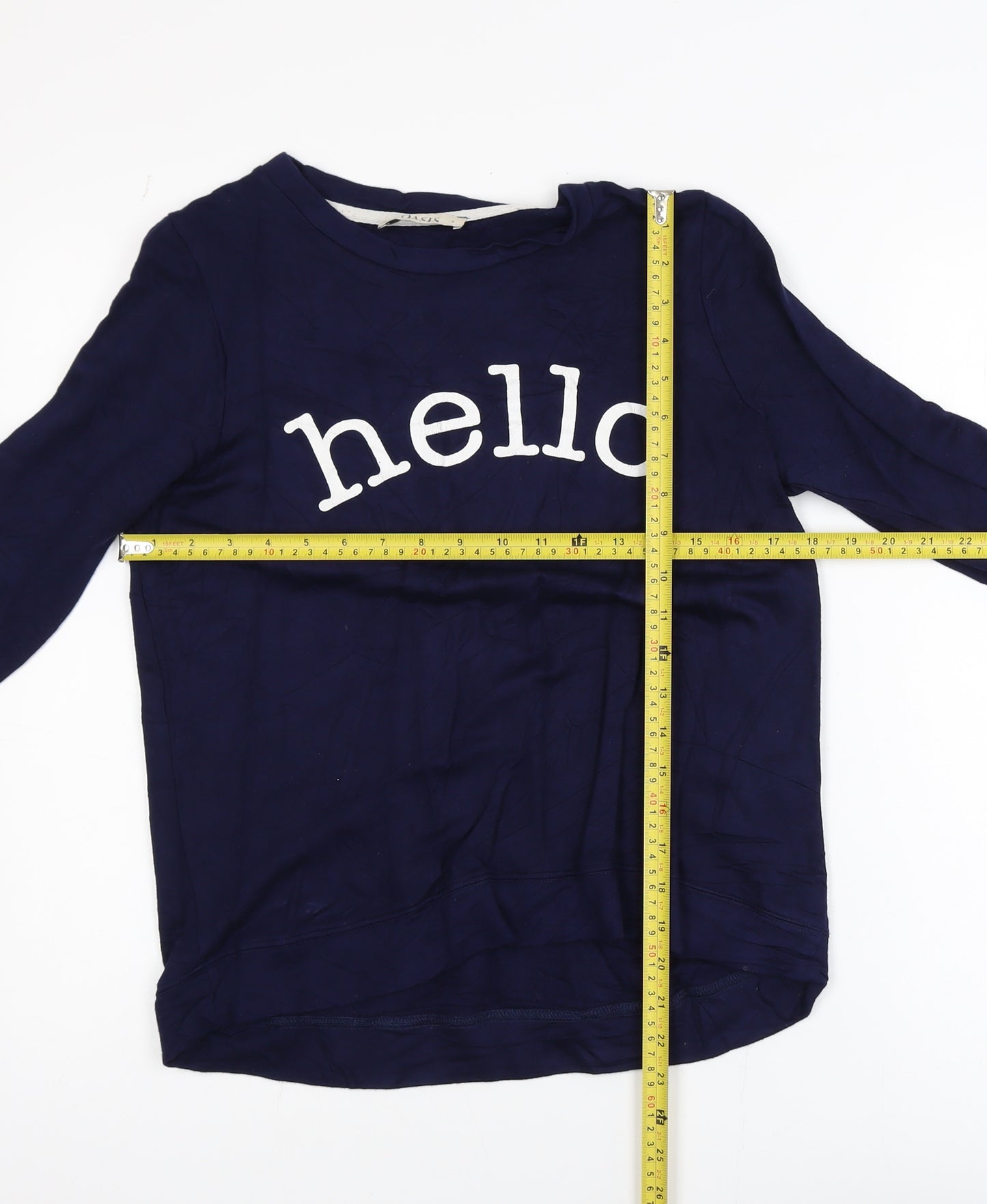 Oasis Womens Navy Blue Pullover Sweatshirt S Hello Print Long Sleeve