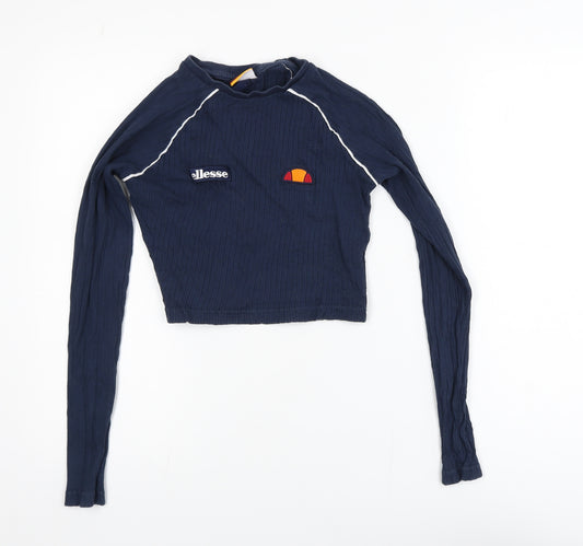 Ellesse Womens Navy Blue Long Sleeve Cropped T-Shirt Size 6