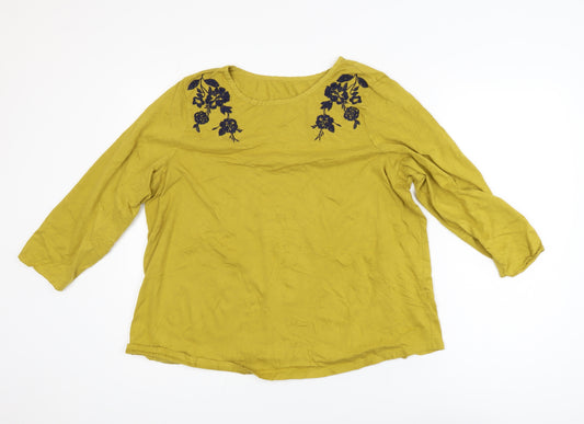 Marks and Spencer Women Yellow Embroidered Cotton Tunic Blouse UK 16