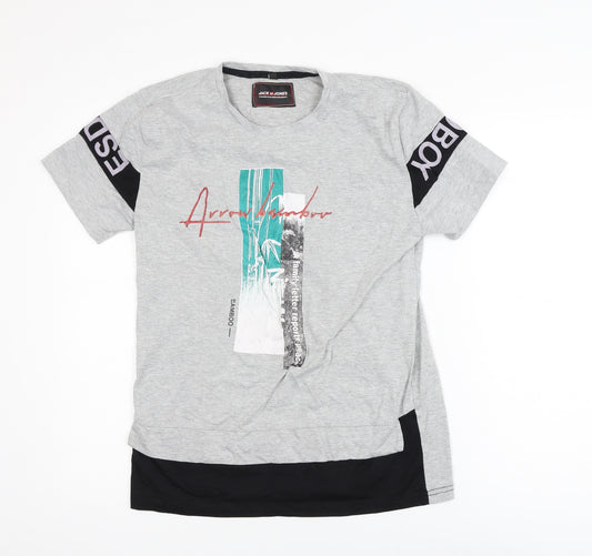 Jack & Jones Men's Grey Graphic Print Cotton T-Shirt Size M