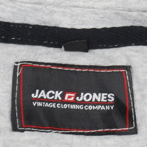 Jack & Jones Men's Grey Graphic Print Cotton T-Shirt Size M