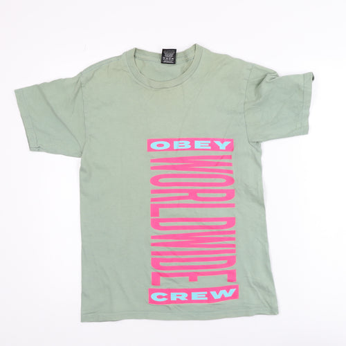 Obey Men's Green Graphic Print Cotton Crew Neck T-Shirt Size S