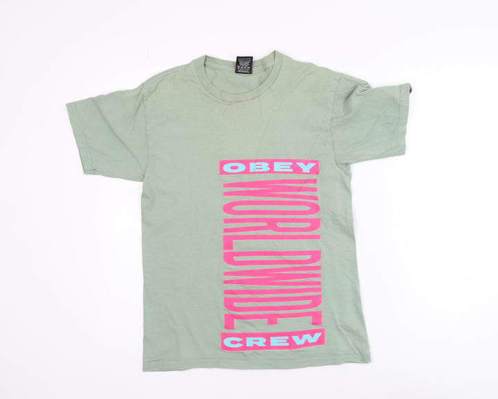 Obey Men's Green Graphic Print Cotton Crew Neck T-Shirt Size S