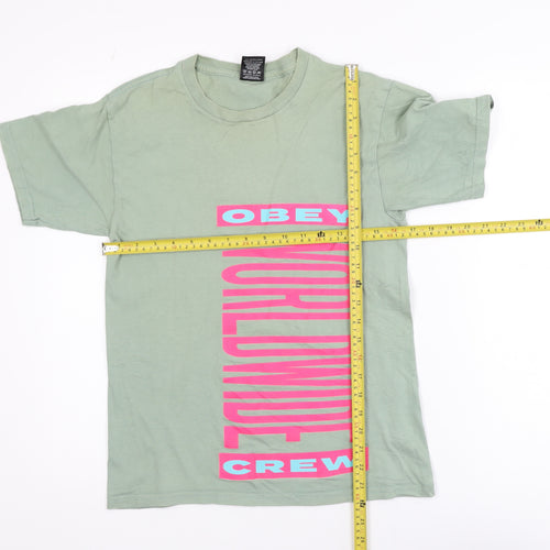 Obey Men's Green Graphic Print Cotton Crew Neck T-Shirt Size S