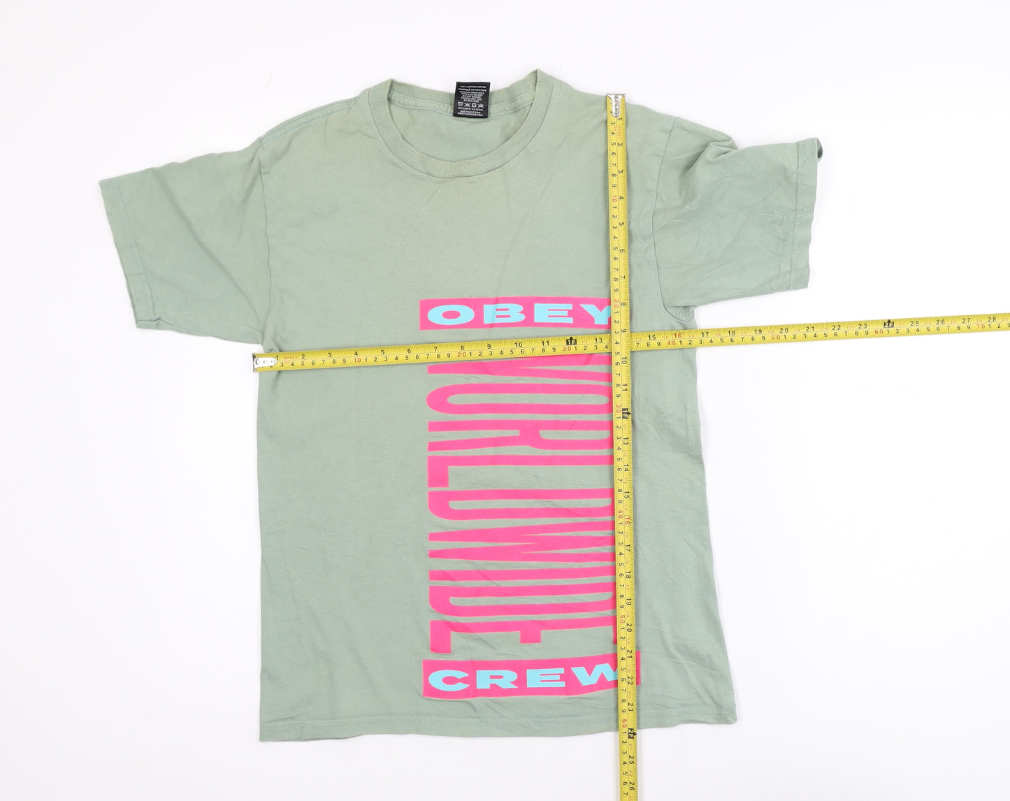 Obey Men's Green Graphic Print Cotton Crew Neck T-Shirt Size S