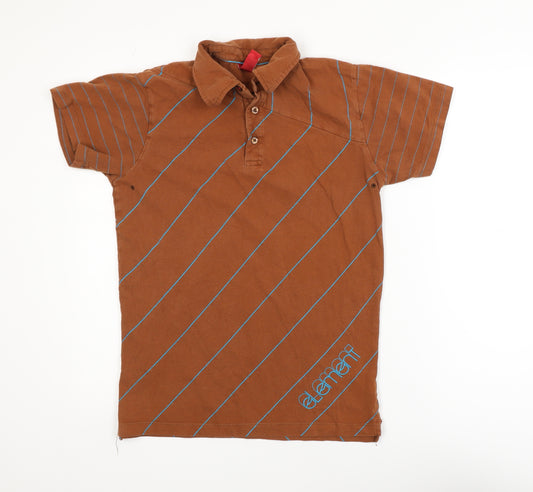 Element Men's Brown Striped Short Sleeve Cotton Polo Shirt Size S