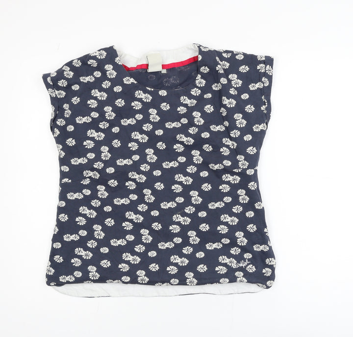 Weird Fish Womens Blue Floral Cotton Blouse Size 12