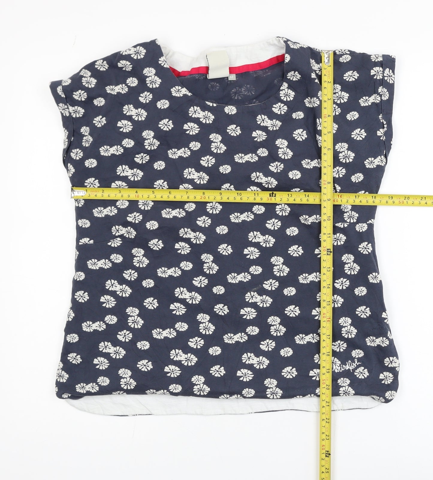 Weird Fish Womens Blue Floral Cotton Blouse Size 12