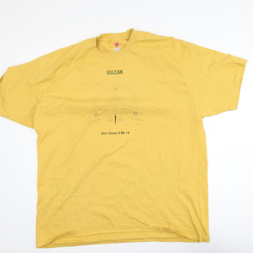 Hanes Men's Yellow 2XL Crew Neck Vulcan Graphic Cotton T-Shirt