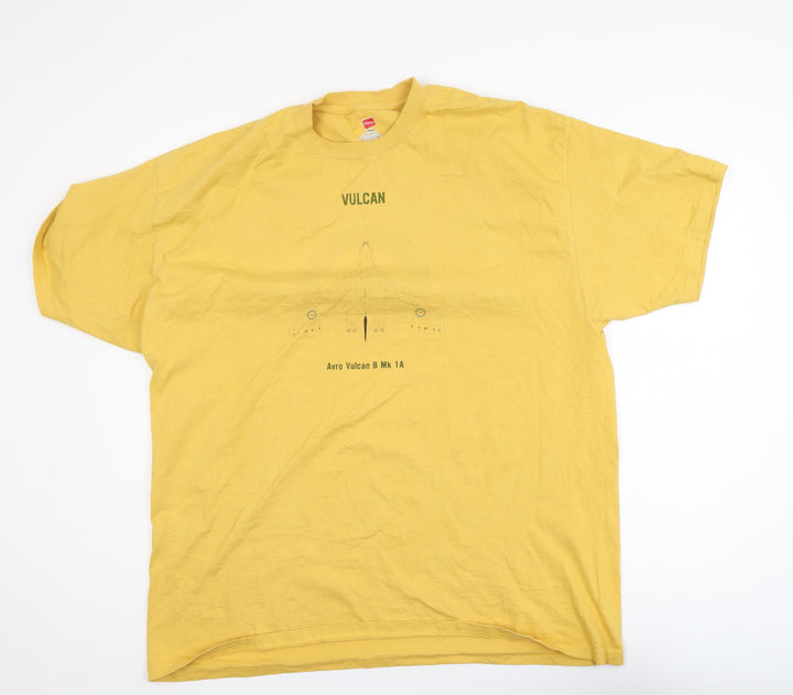 Hanes Men's Yellow 2XL Crew Neck Vulcan Graphic Cotton T-Shirt