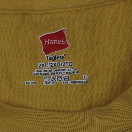Hanes Men's Yellow 2XL Crew Neck Vulcan Graphic Cotton T-Shirt